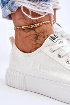 Trampki Damskie Niskie></noscript>Lee Cooper Wygodne Trampki Na Platformie LCW-23-31-1806L Białe
