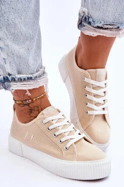 Clearance Wygodne Trampki Na Platformie LCW-23-31-1808L Beżowe Damskie Trampki Damskie Niskie
