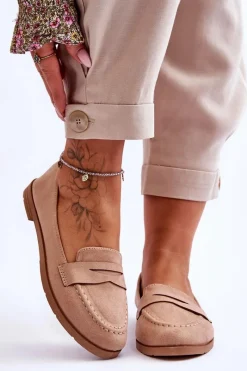 Sale Boto Wygodne Zamszowe Damskie Mokasyny Ciemnobeżowe Lucca