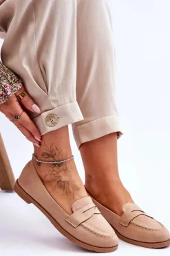 Sale Boto Wygodne Zamszowe Damskie Mokasyny Ciemnobeżowe Lucca