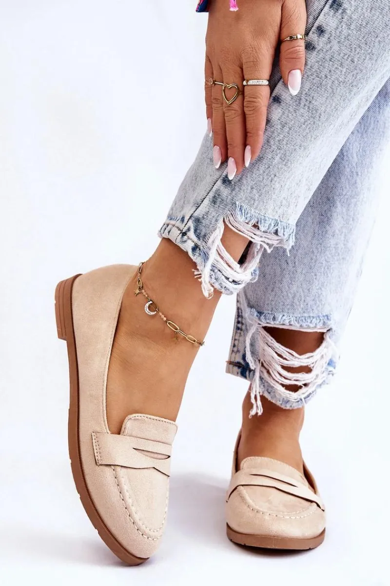 Outlet Boto Wygodne Zamszowe Damskie Mokasyny Beżowe Lucca