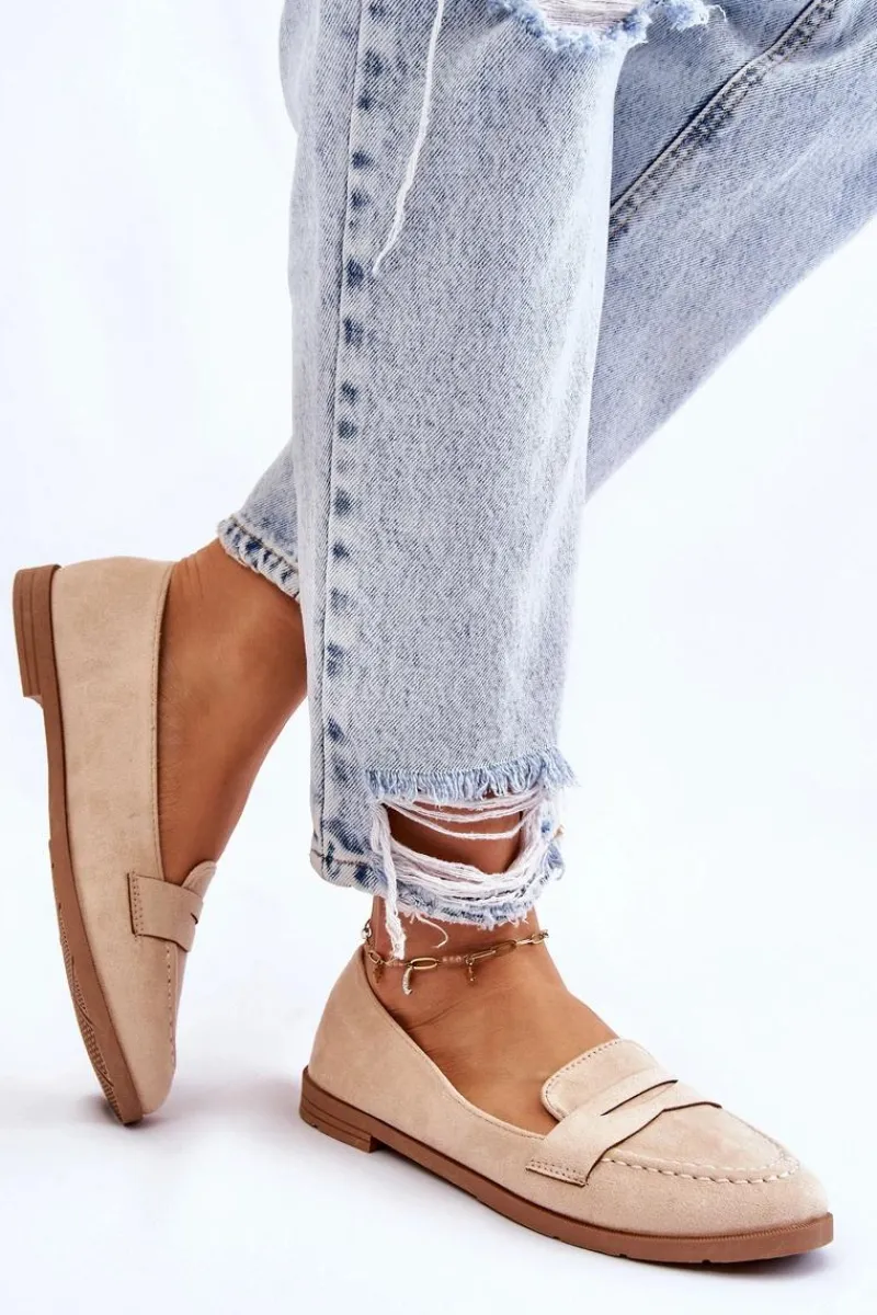 Outlet Boto Wygodne Zamszowe Damskie Mokasyny Beżowe Lucca