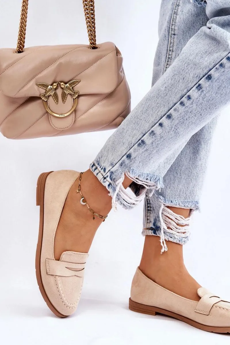 Outlet Boto Wygodne Zamszowe Damskie Mokasyny Beżowe Lucca