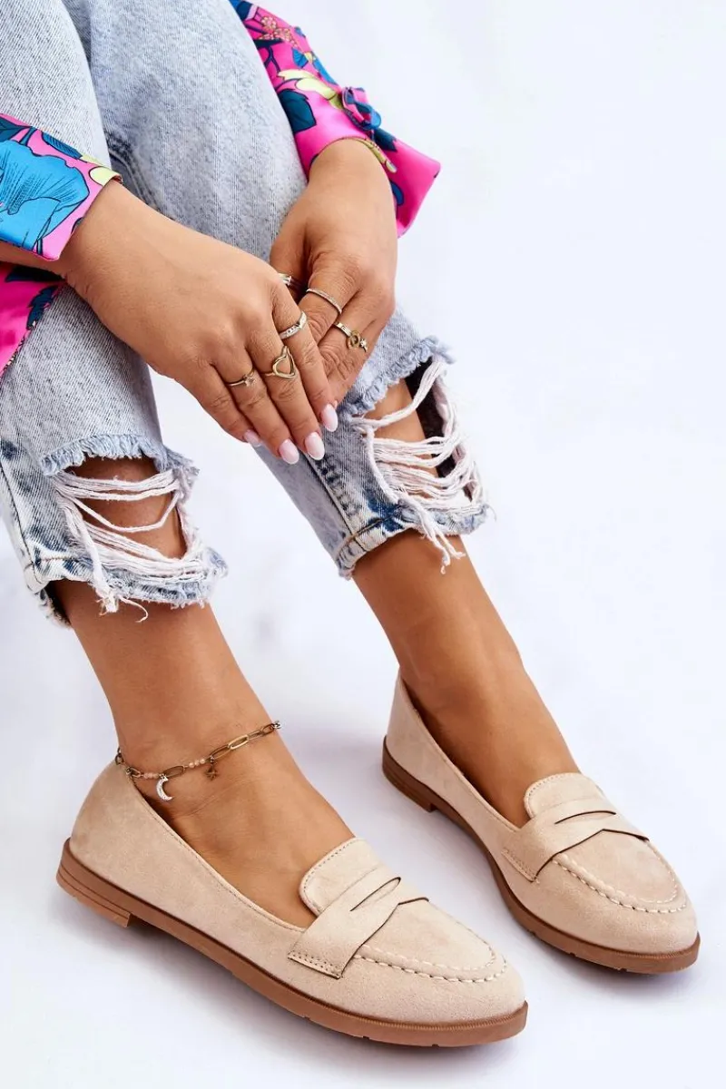 Outlet Boto Wygodne Zamszowe Damskie Mokasyny Beżowe Lucca