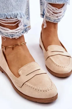 Outlet Boto Wygodne Zamszowe Damskie Mokasyny Beżowe Lucca