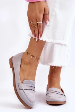 Online Wygodne Zamszowe Damskie Mokasyny Szare Lucca Damskie Mokasyny Damskie Zamszowe