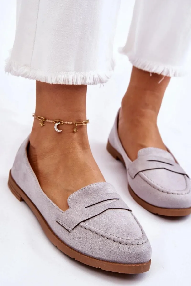 Online Wygodne Zamszowe Damskie Mokasyny Szare Lucca Damskie Mokasyny Damskie Zamszowe