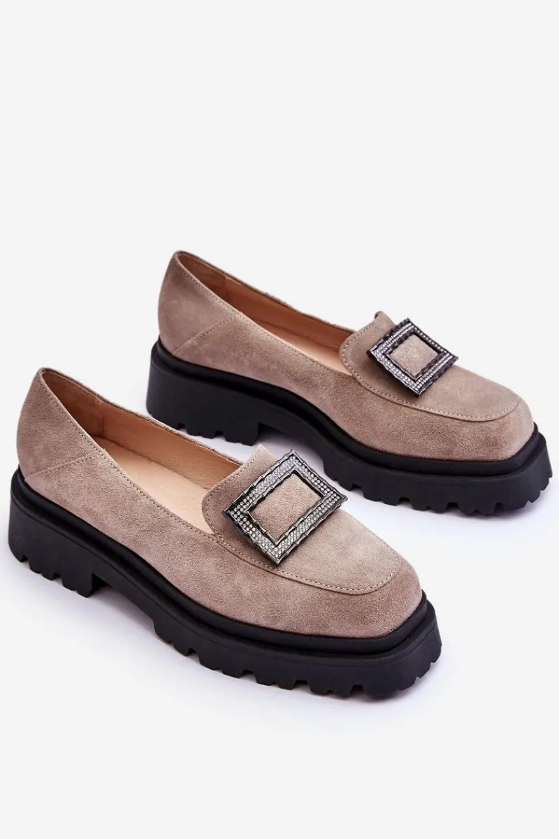 Hot Boto Wygodne Zamszowe Mokasyny Beżowe Agathe Beżowy