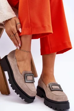 Hot Boto Wygodne Zamszowe Mokasyny Beżowe Agathe Beżowy