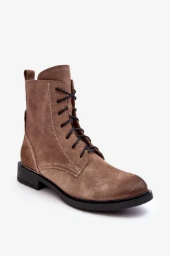 Sale Wygodne Zamszowe Ocieplane Botki Jasnobrązowe Lemar Revin Damskie Botki Ocieplane|Botki Skórzane