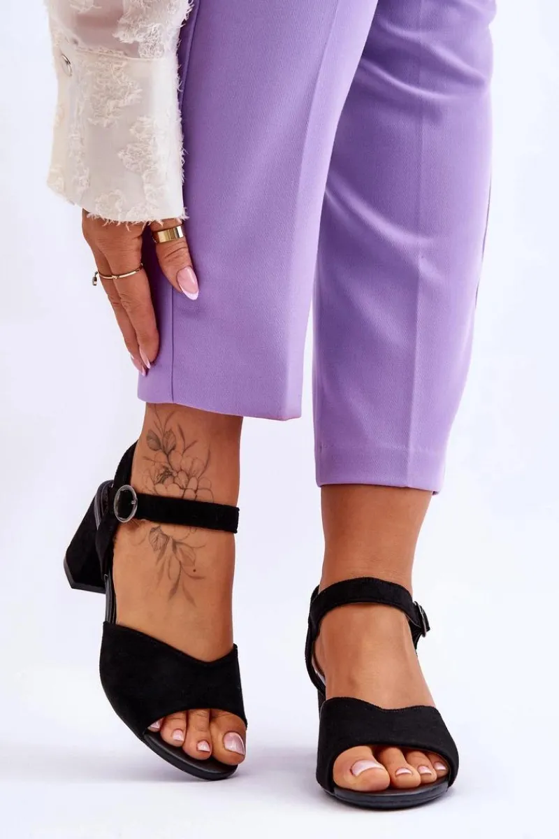 Sandały Na Słupku|Sandały Na Obcasie>Buty damskie Vinceza Wygodne Zamszowe Sandały Na Słupku Czarne Bellamy