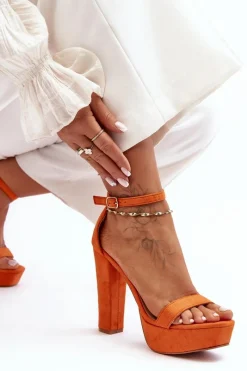 Hot Wygodne Zamszowe Sandały Na Wysokim Słupku Pomarańczowe Essence Damskie Sandały Na Słupku|Sandały Na Obcasie