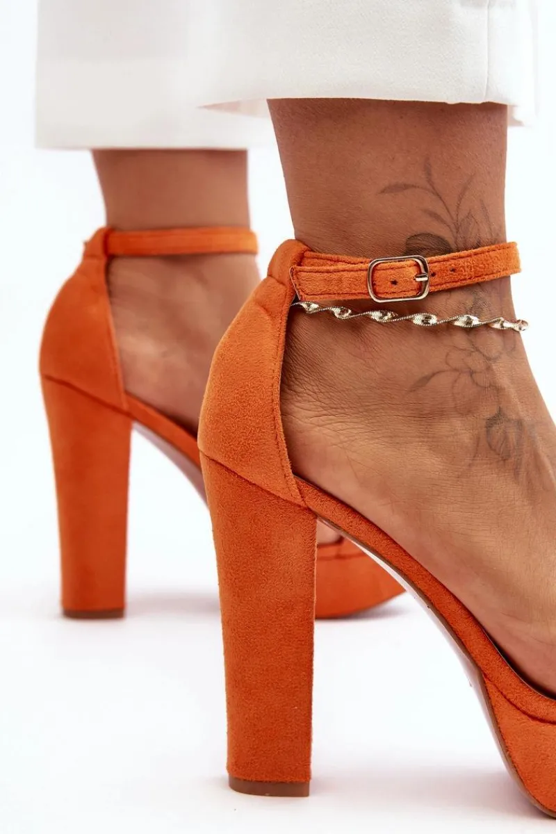 Hot Wygodne Zamszowe Sandały Na Wysokim Słupku Pomarańczowe Essence Damskie Sandały Na Słupku|Sandały Na Obcasie