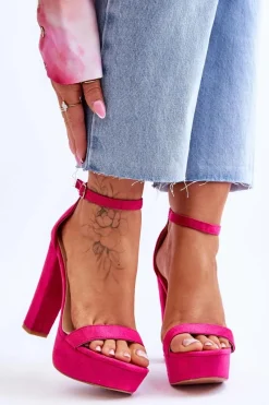 Discount Boto Wygodne Zamszowe Sandały Na Wysokim Słupku Fuksja Essence