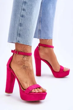 Discount Boto Wygodne Zamszowe Sandały Na Wysokim Słupku Fuksja Essence