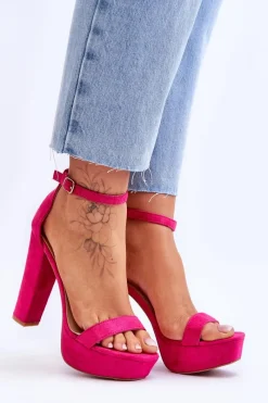 Discount Boto Wygodne Zamszowe Sandały Na Wysokim Słupku Fuksja Essence