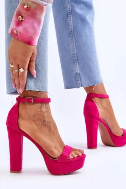 Discount Boto Wygodne Zamszowe Sandały Na Wysokim Słupku Fuksja Essence