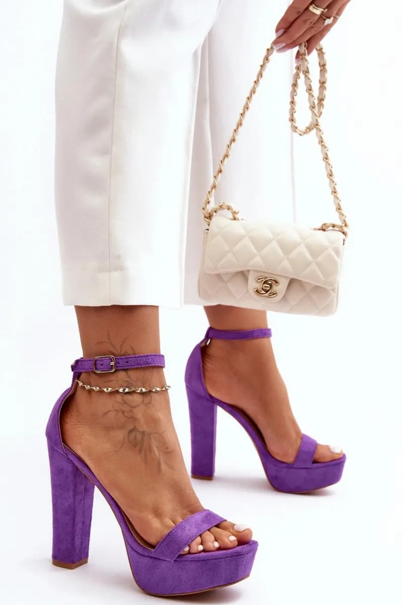 Sandały Na Słupku|Sandały Na Obcasie>Boto Wygodne Zamszowe Sandały Na Wysokim Słupku Fioletowe Essence