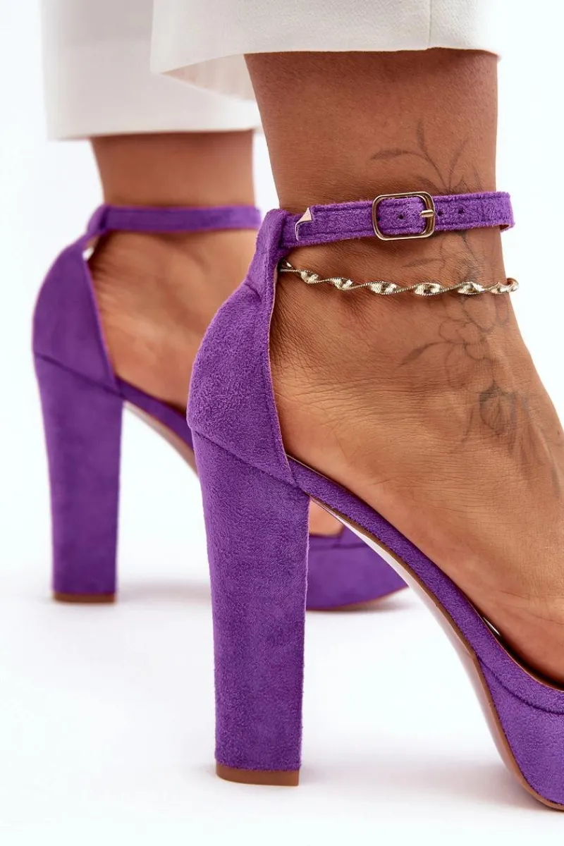 Sandały Na Słupku|Sandały Na Obcasie>Boto Wygodne Zamszowe Sandały Na Wysokim Słupku Fioletowe Essence