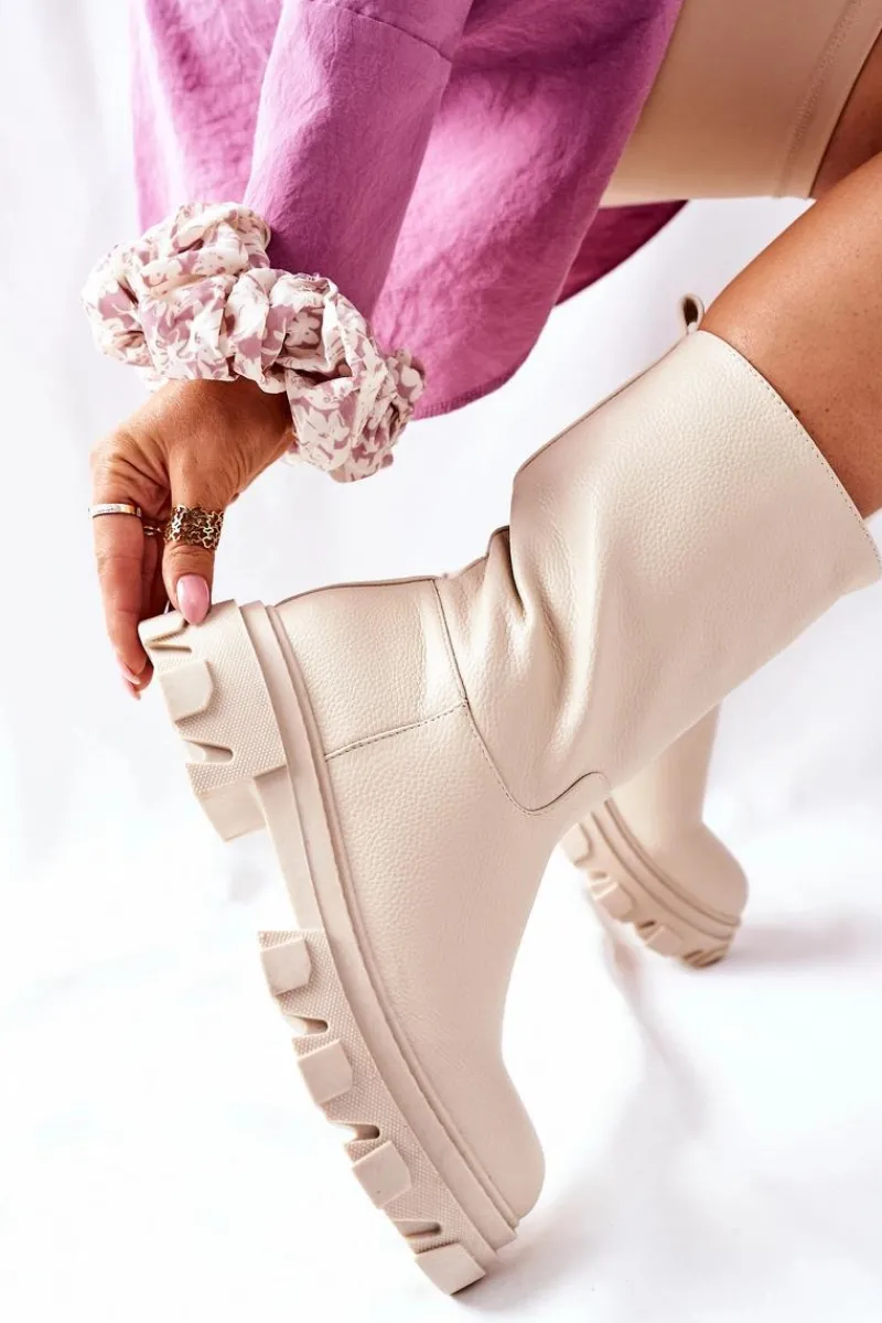 Botki Zimowe Damskie|Brązowe I Beżowe Botki>Damskie buty S.Barski Wysokie Botki Na Traperze Beżowe Loren