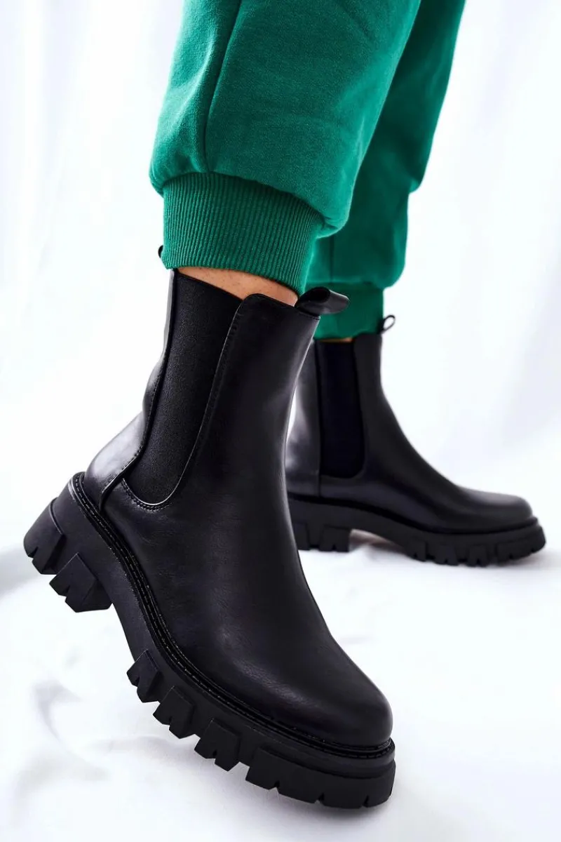 Wysokie Botki Sztyblety Czarne Hallam Damskie Czarne Botki|Botki Zimowe Damskie