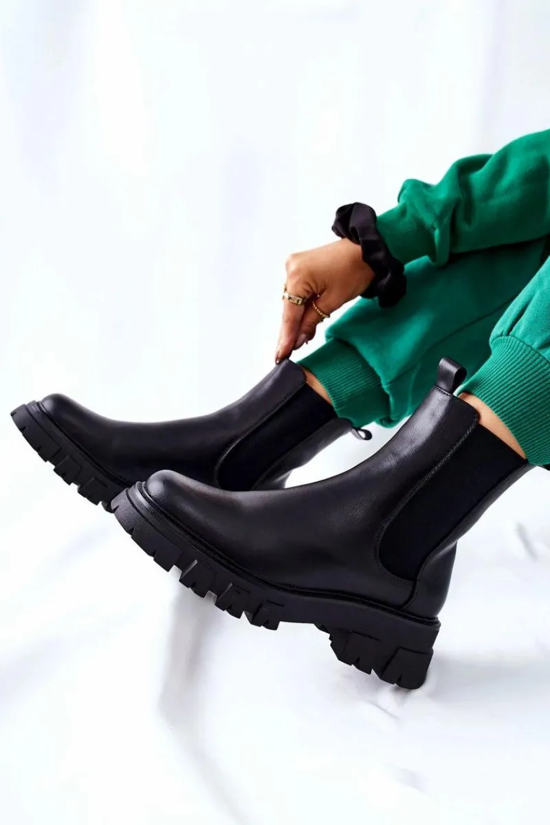 Wysokie Botki Sztyblety Czarne Hallam Damskie Czarne Botki|Botki Zimowe Damskie