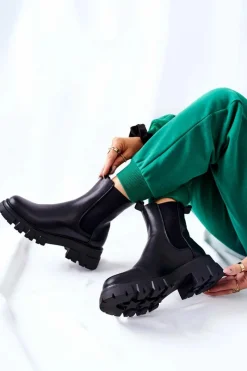 Wysokie Botki Sztyblety Czarne Hallam Damskie Czarne Botki|Botki Zimowe Damskie