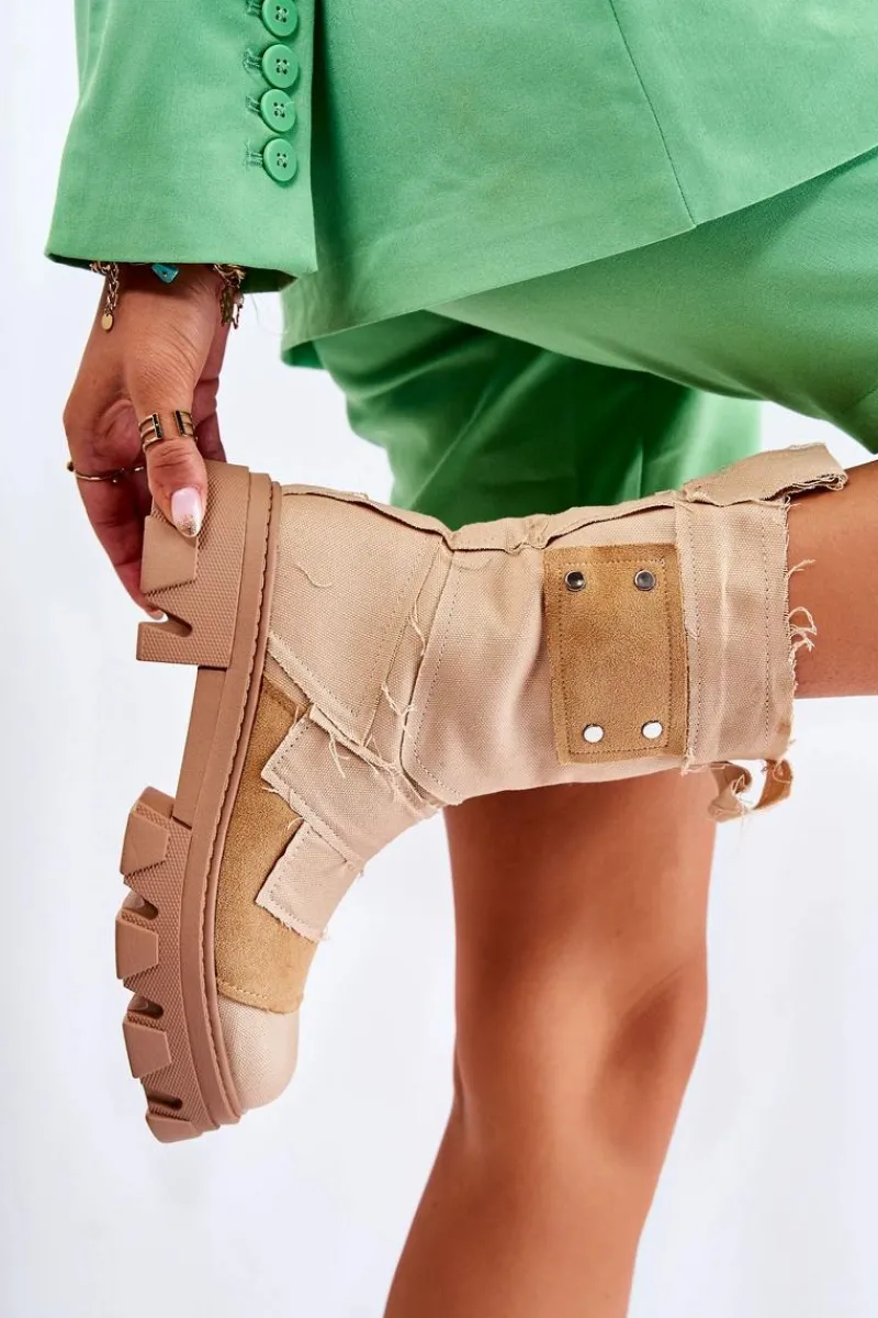 Outlet Boto Wysokie Botki Workery Na Suwak Ciemnobeżowe Nerisa