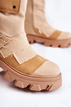 Outlet Boto Wysokie Botki Workery Na Suwak Ciemnobeżowe Nerisa