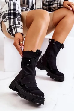 Outlet Wysokie Botki Workery Na Suwak Czarne Nerisa Damskie Botki Wiosenne|Czarne Botki