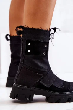 Outlet Wysokie Botki Workery Na Suwak Czarne Nerisa Damskie Botki Wiosenne|Czarne Botki