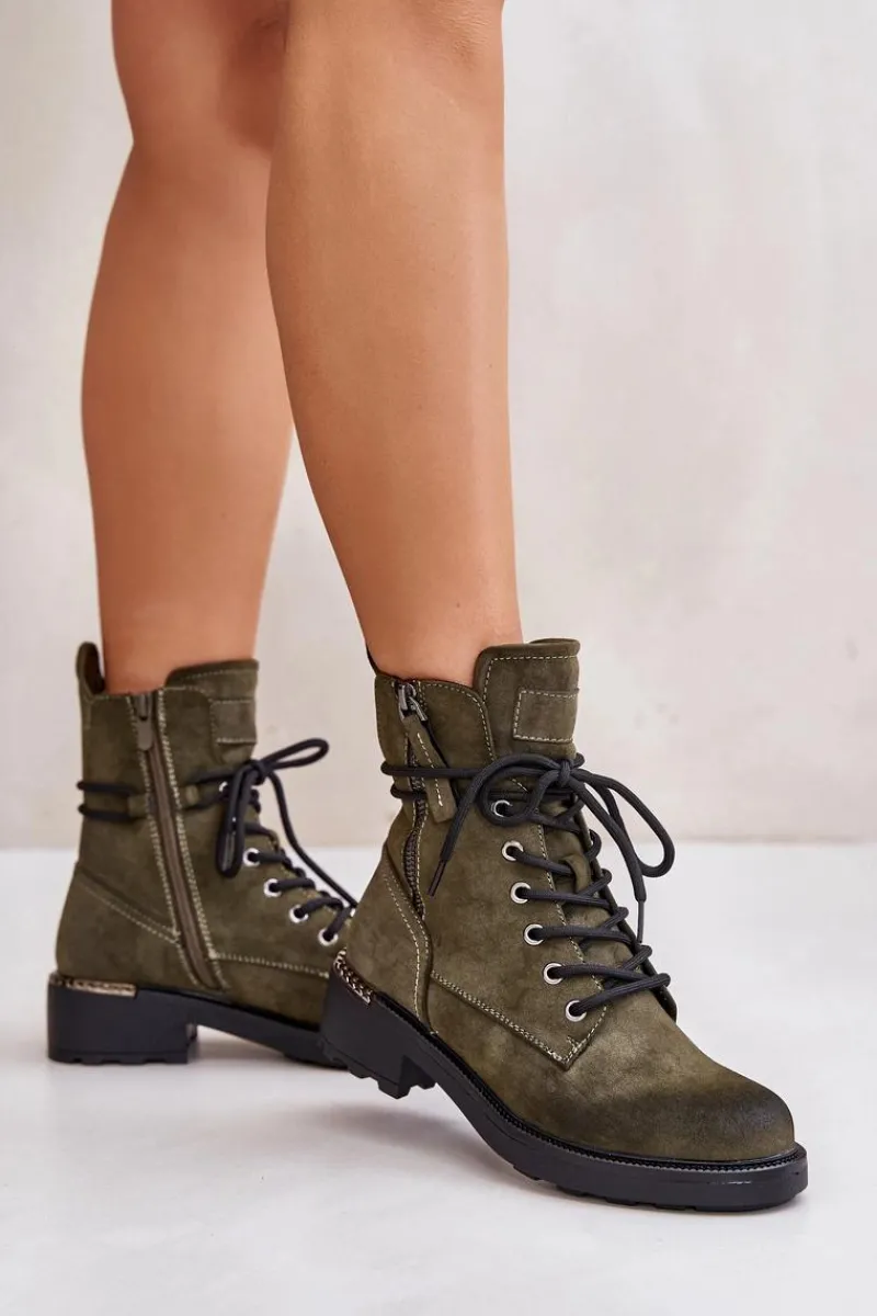 Botki Ocieplane|Botki Sznurowane>Evento Wysokie Botki Workery Z Suwakami Zielone Maisa Zielony