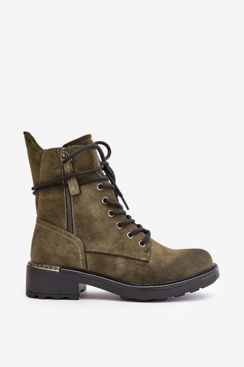 Botki Ocieplane|Botki Sznurowane>Evento Wysokie Botki Workery Z Suwakami Zielone Maisa Zielony