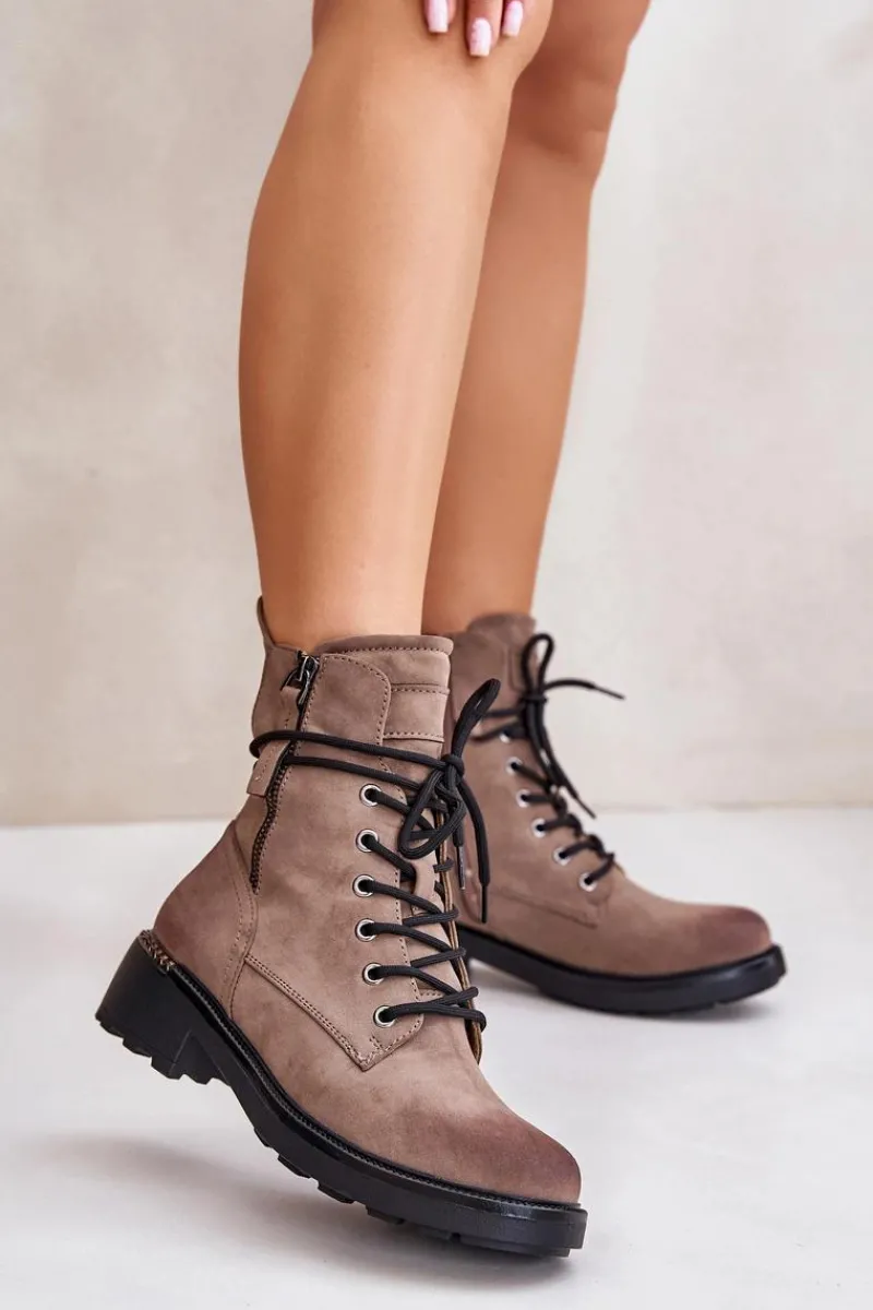 New Evento Wysokie Botki Workery Z Suwakami Ciemnobeżowe Maisa