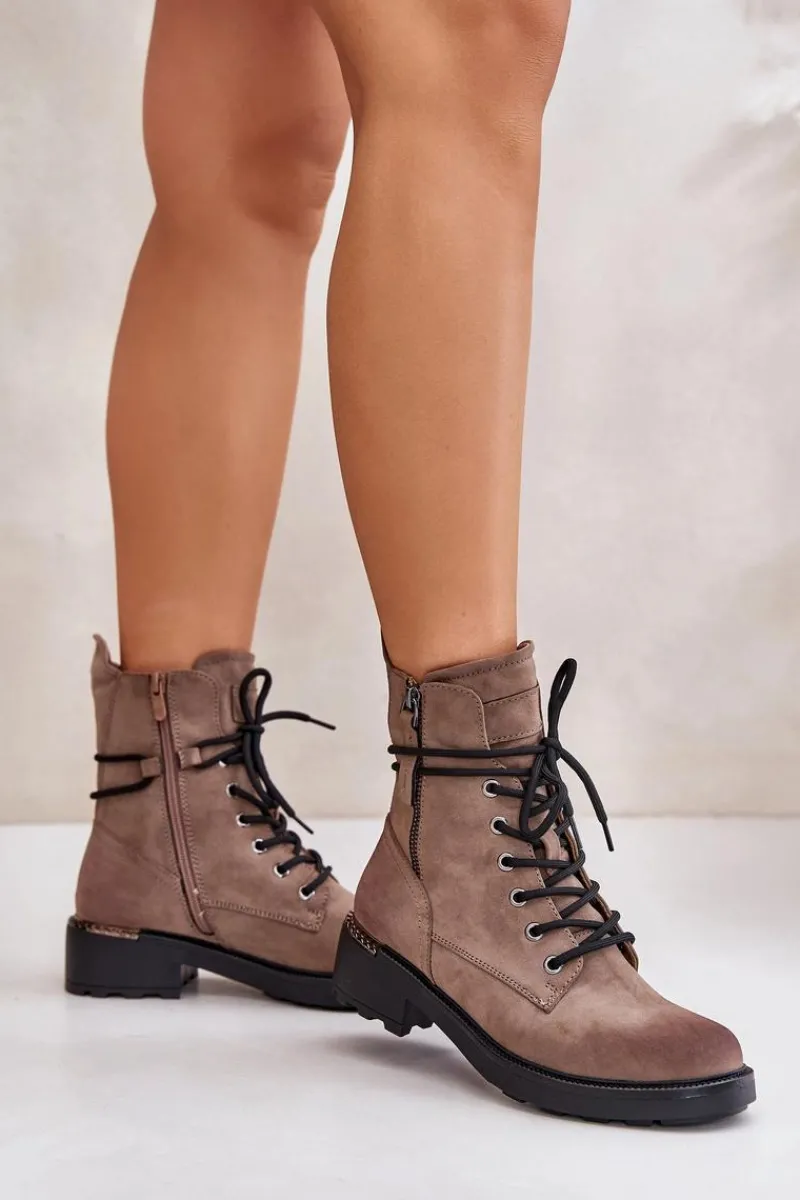 New Evento Wysokie Botki Workery Z Suwakami Ciemnobeżowe Maisa