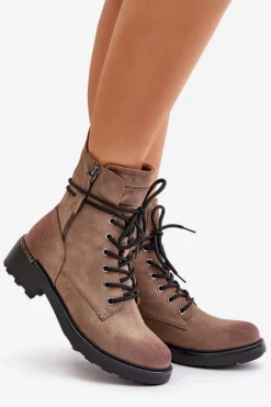 New Evento Wysokie Botki Workery Z Suwakami Ciemnobeżowe Maisa