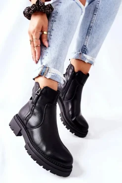 Online Wysokie Botki Z Suwakami Czarne Silvan Damskie Czarne Botki|Botki Zimowe Damskie