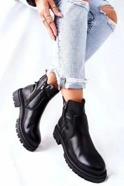 Online Wysokie Botki Z Suwakami Czarne Silvan Damskie Czarne Botki|Botki Zimowe Damskie