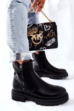 Online Wysokie Botki Z Suwakami Czarne Silvan Damskie Czarne Botki|Botki Zimowe Damskie