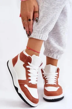 Outlet Wysokie Damskie Buty Sportowe Trampki Biało-Camelowe Rumour Damskie Trampki Damskie Wysokie|Buty Sportowe Na Platformie