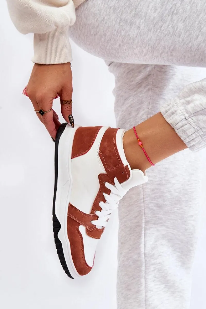 Outlet Wysokie Damskie Buty Sportowe Trampki Biało-Camelowe Rumour Damskie Trampki Damskie Wysokie|Buty Sportowe Na Platformie