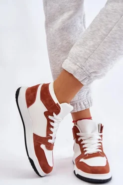 Outlet Wysokie Damskie Buty Sportowe Trampki Biało-Camelowe Rumour Damskie Trampki Damskie Wysokie|Buty Sportowe Na Platformie