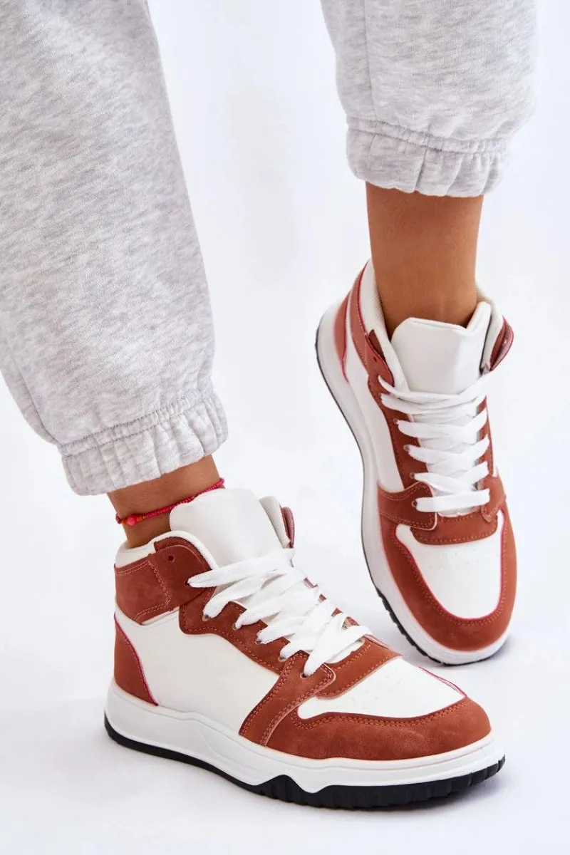 Outlet Wysokie Damskie Buty Sportowe Trampki Biało-Camelowe Rumour Damskie Trampki Damskie Wysokie|Buty Sportowe Na Platformie