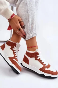 Outlet Wysokie Damskie Buty Sportowe Trampki Biało-Camelowe Rumour Damskie Trampki Damskie Wysokie|Buty Sportowe Na Platformie