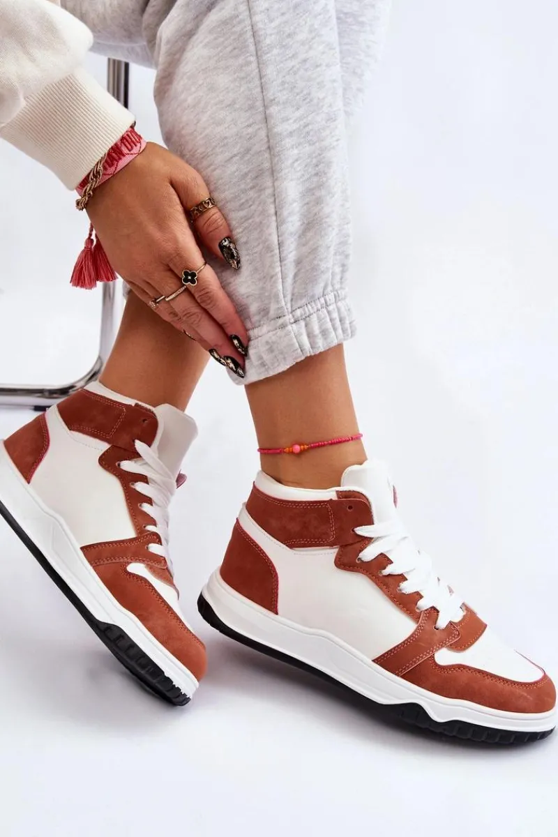 Outlet Wysokie Damskie Buty Sportowe Trampki Biało-Camelowe Rumour Damskie Trampki Damskie Wysokie|Buty Sportowe Na Platformie