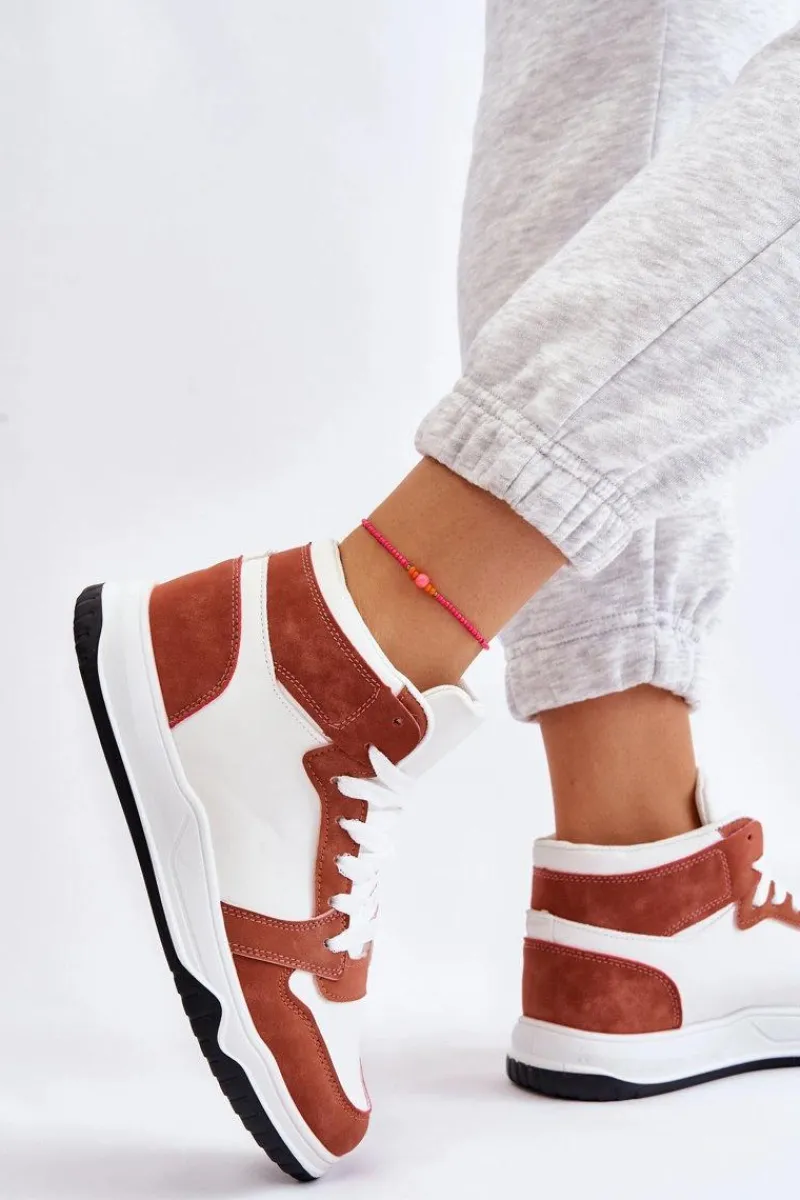 Outlet Wysokie Damskie Buty Sportowe Trampki Biało-Camelowe Rumour Damskie Trampki Damskie Wysokie|Buty Sportowe Na Platformie
