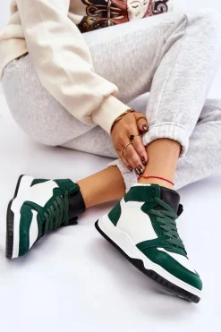 Trampki Damskie Wysokie|Buty Sportowe Na Platformie>Boto Wysokie Damskie Buty Sportowe Trampki Biało-Zielone Rumour