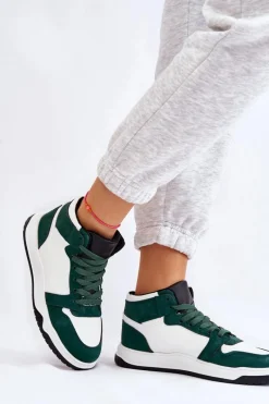 Trampki Damskie Wysokie|Buty Sportowe Na Platformie></noscript>Boto Wysokie Damskie Buty Sportowe Trampki Biało-Zielone Rumour