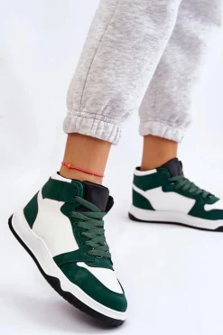 Trampki Damskie Wysokie|Buty Sportowe Na Platformie></noscript>Boto Wysokie Damskie Buty Sportowe Trampki Biało-Zielone Rumour