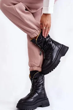 Online Buty damskie Vinceza Wysokie Damskie Śniegowce Na Suwak Czarne Moira